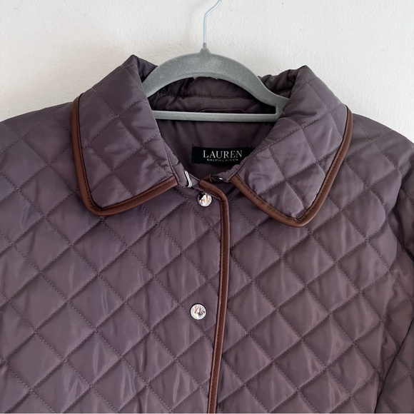 LAUREN by Ralph Lauren Quilted Jacket Women’s XL Gray with Leather Trim Coat - Picture 7 of 16